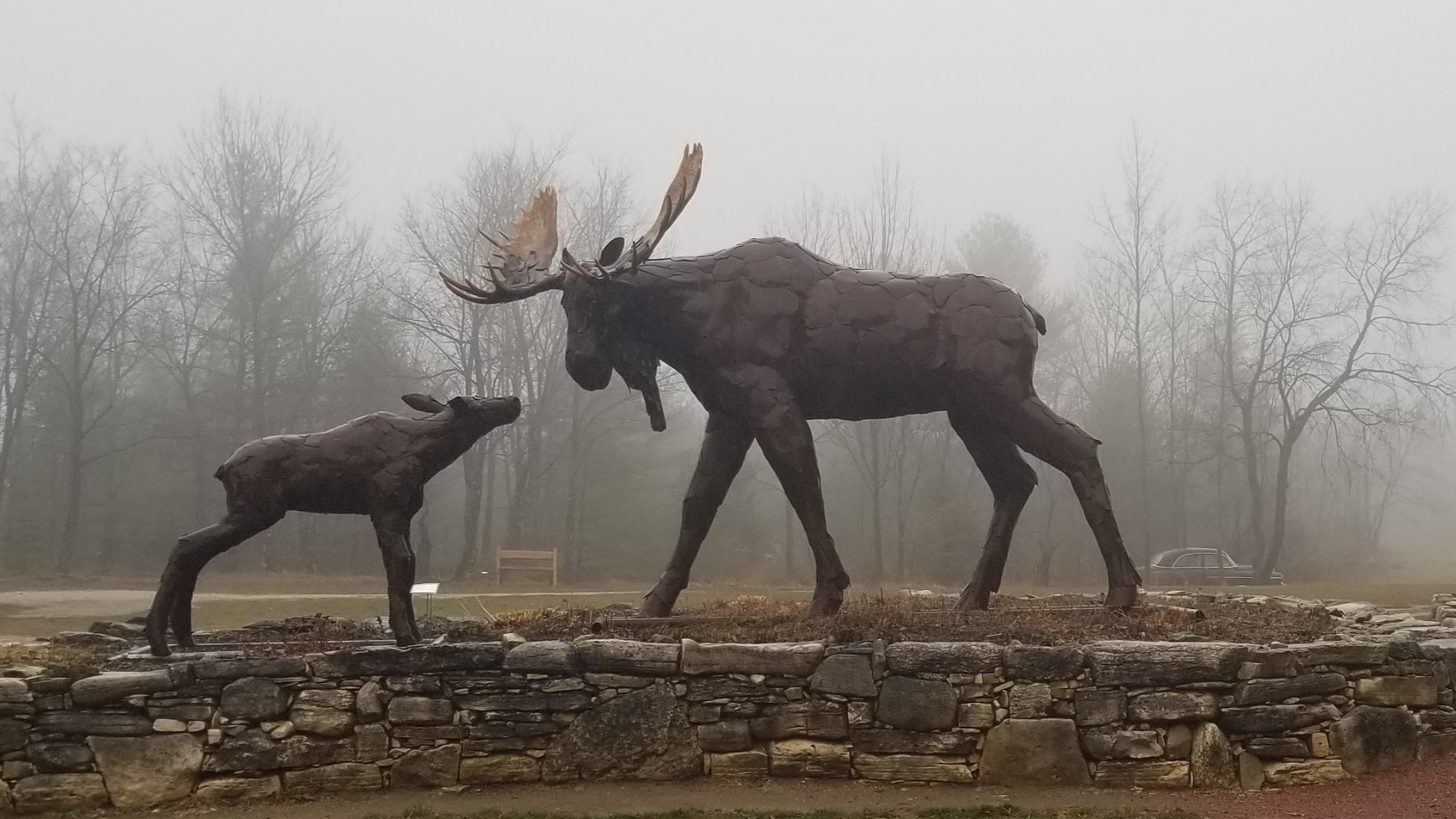 Moose and calf sculpture symbolizing creation, protection, and God’s design